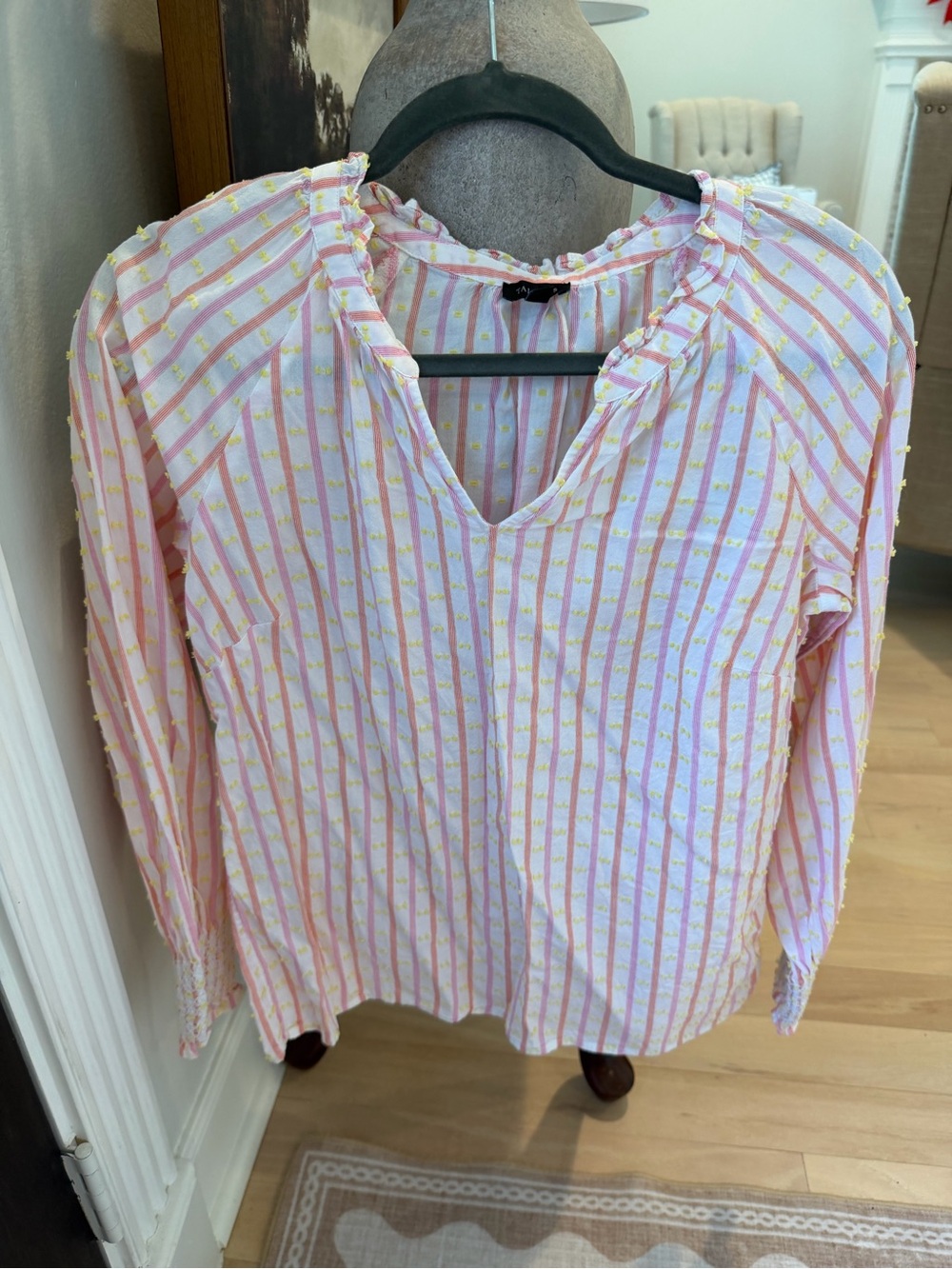 Talbots Pink and Yellow Striped Peasant Blouse
